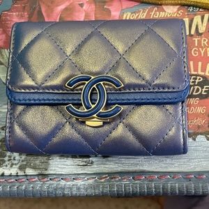 Sold! Chanel Blue Iridescent Leather Card Case